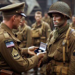 officer presenting challenge coin in WWII