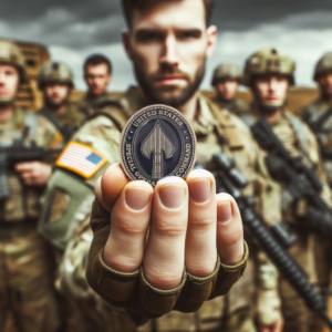 Soldier showing off his SOCOM Challenge Coin